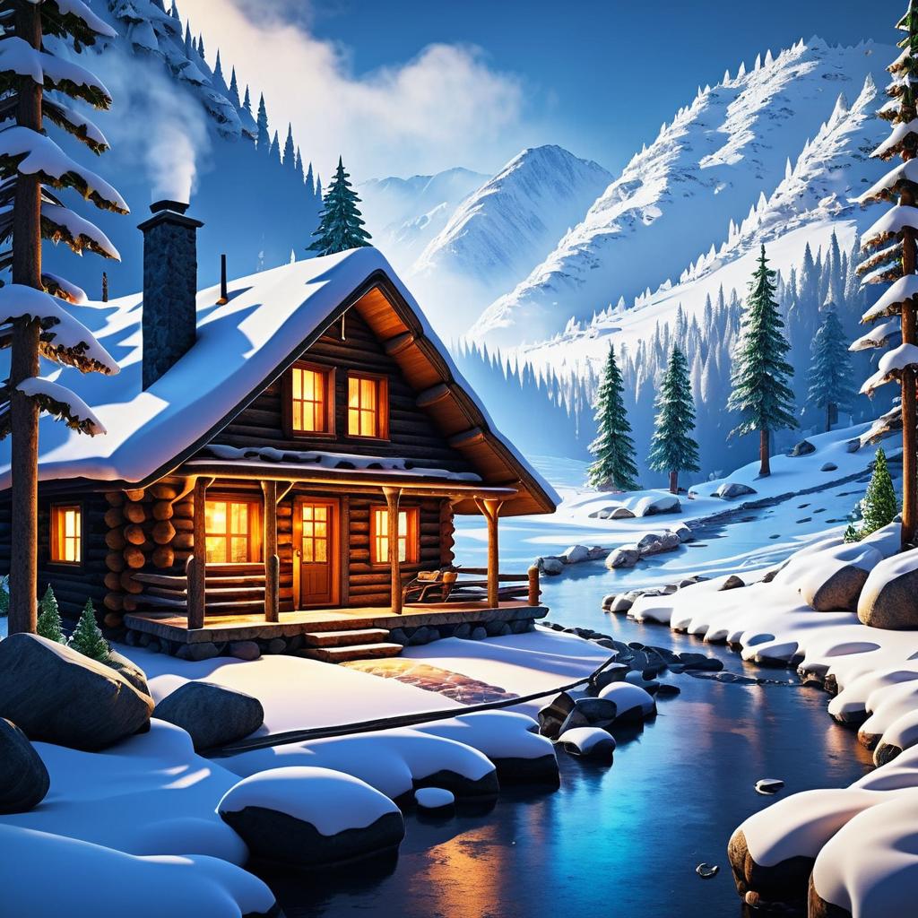 Cozy Cabin Encounter in Snowy Mountains