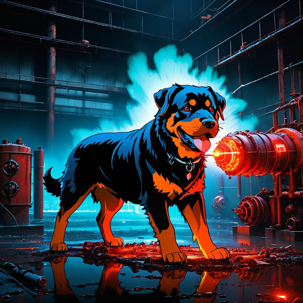 Rottweiler with Reactor Core in Warehouse