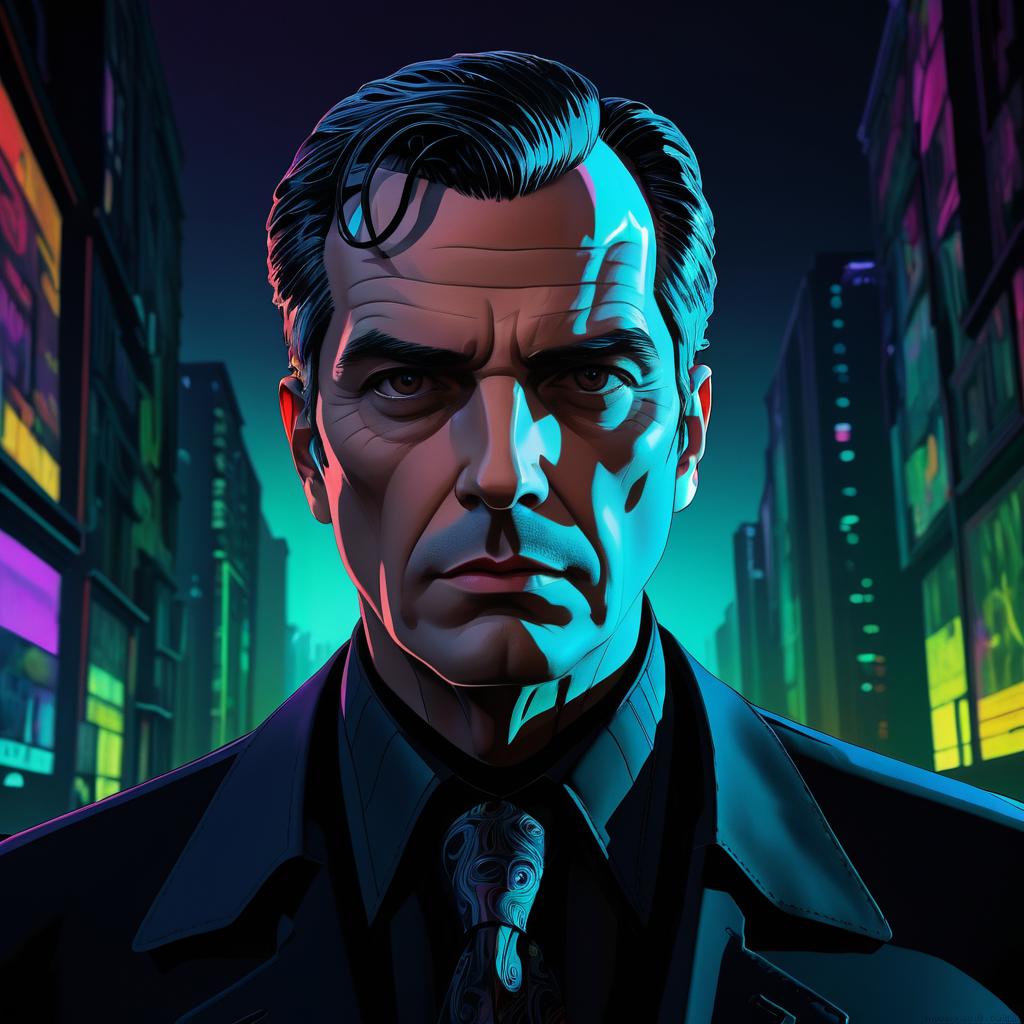 Melancholic Neo-Noir Investigator Illustration