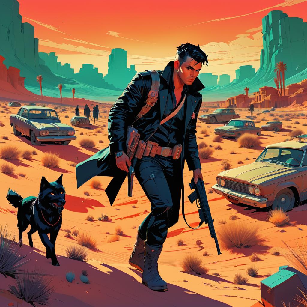 Comic Noir: Thief vs Zombies in Desert