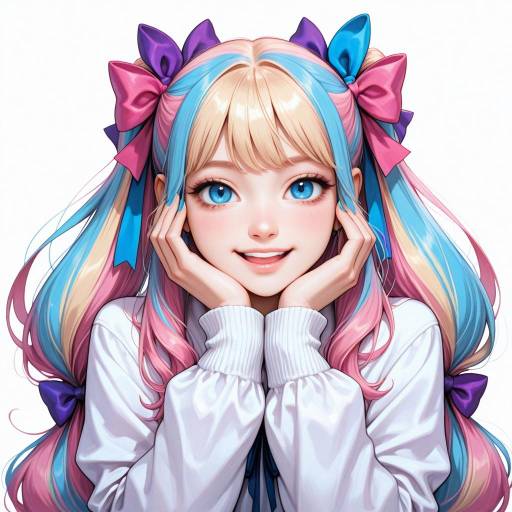 Cute Girl with Colorful Quad Tails