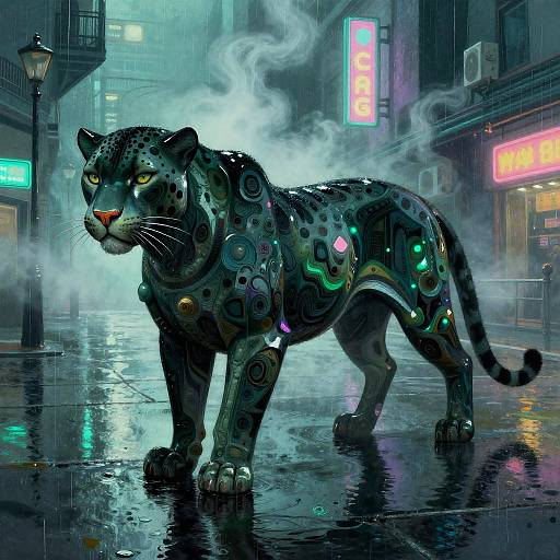 Surreal Gouache Onyx Panther Scene