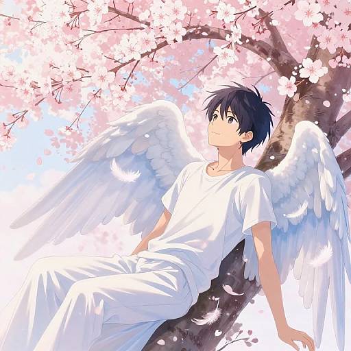 Serene Anime Boy with Angel Wings