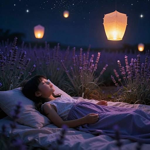 Dreamy Girl Meditating in Lavender Field