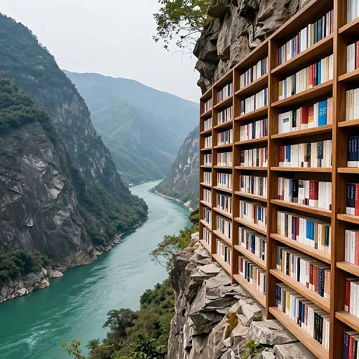 Cliffside Wooden Library Overlooking River