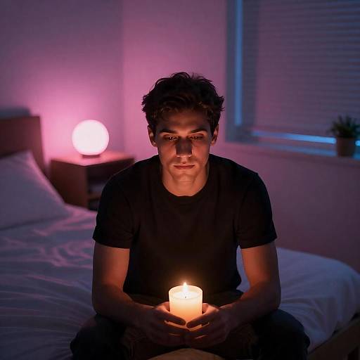 Candlelit Portrait in Neon Bedroom