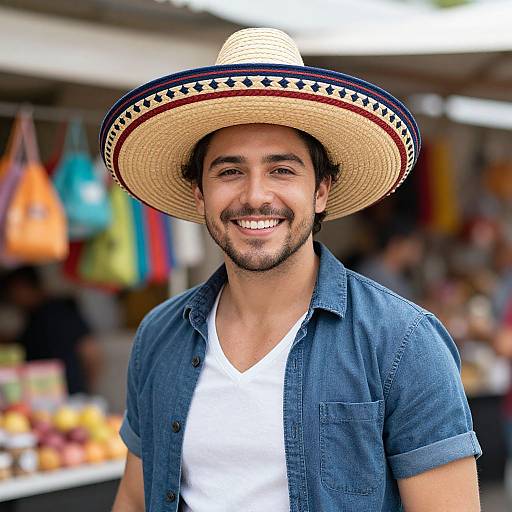 Handsome Mexican Man in Woven Sombrero