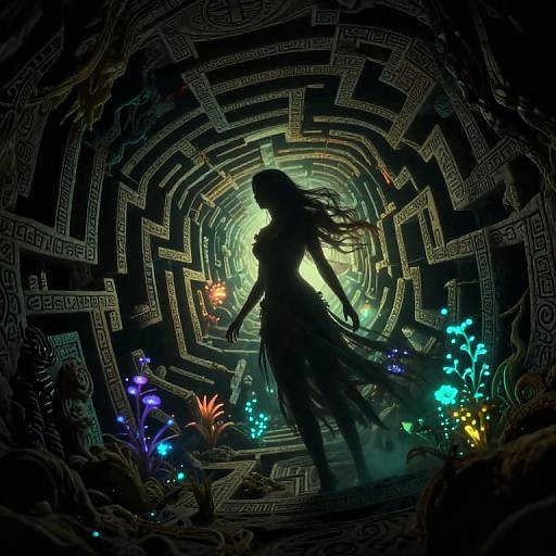 Mystical Woman Emerging from Labyrinth Cave