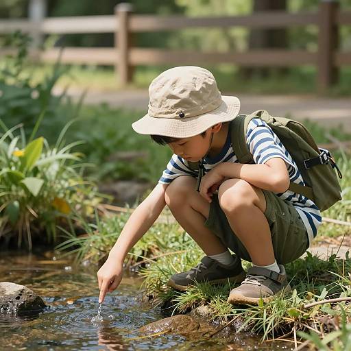 Young Boy by Grassy Stream