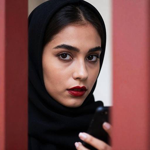 Close-Up of Intense Woman in Headscarf