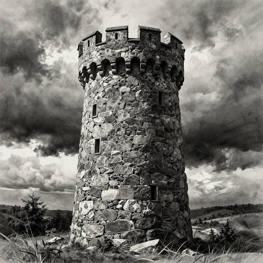 Charcoal Tower Amid Stormy Sky