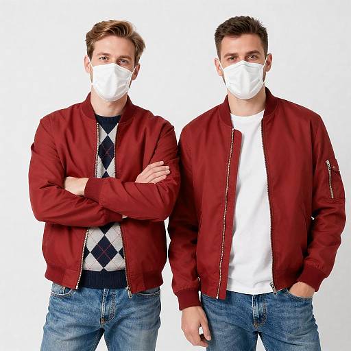 Stylish Duo in Red Bomber Jackets