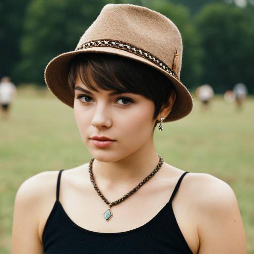 Young Woman Wearing Brown Hat and Jewelry Outdoors