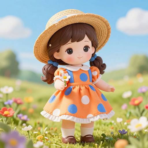 Cute Porcelain Doll in Vibrant Dress