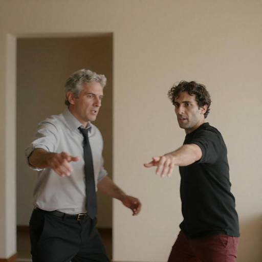 Dynamic Motion of Men in Beige Room