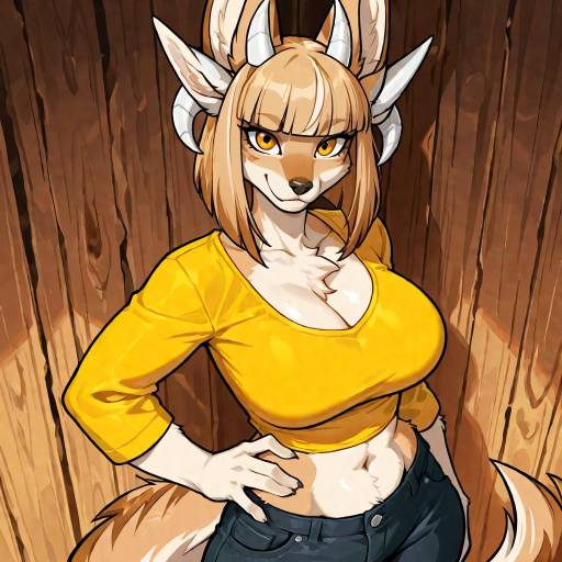 Furry Jackal Girl in Yellow Shirt