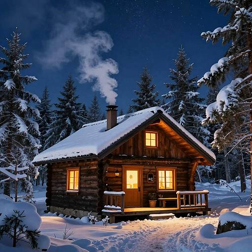 Cozy Winter Mountain Cabin Scene