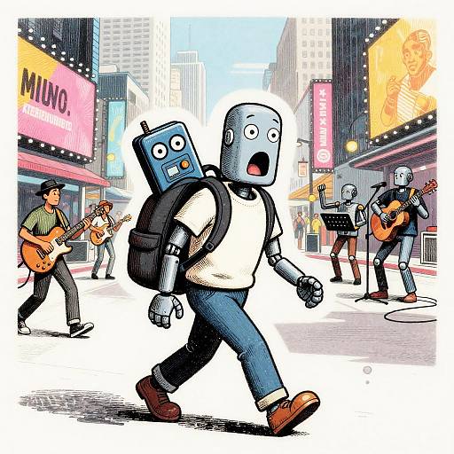 Android Artist in Vibrant Cityscape