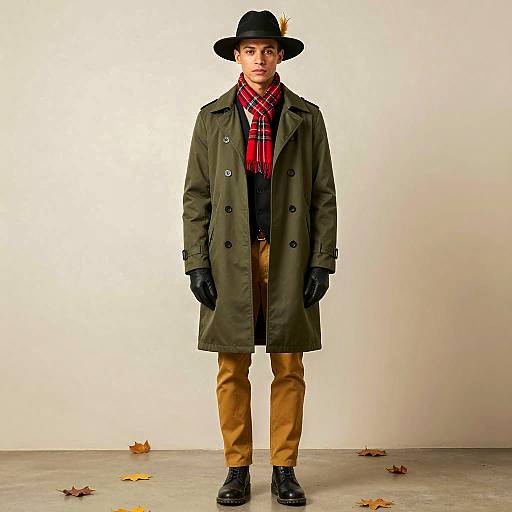 Fashionable Man in Fall Outfit with Olive Coat
