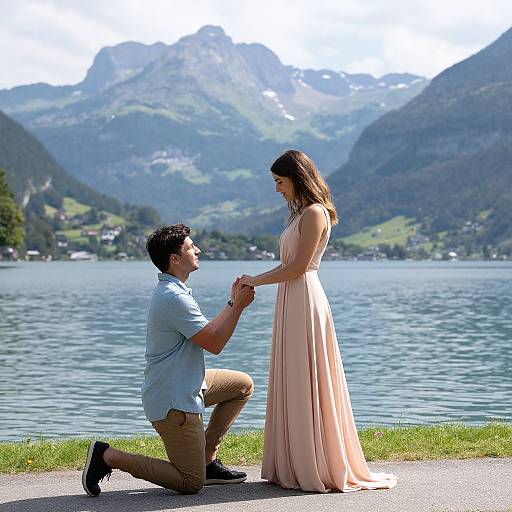 Romantic Lake Proposal by Mountains