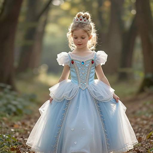 Young Girl in Princess Ball Gown in Forest