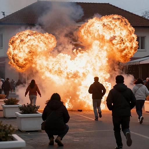 Urban Explosion: People Fleeing Street