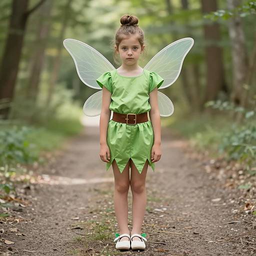 Young Girl in Tinkerbell Costume in Forest