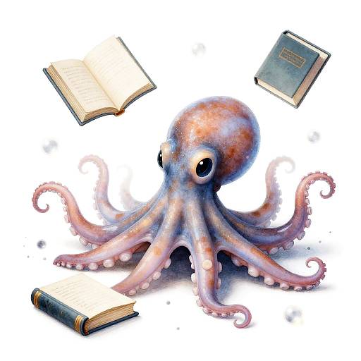Bioluminescent Octopus Librarian in Ink