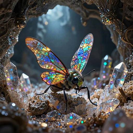 Mystical Insect Emerging from Crystal Cave