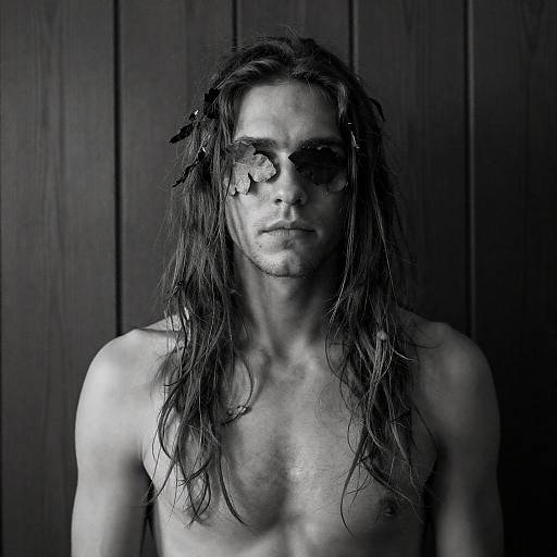 Leaf-Crowned Wildman in Gritty Black-and-White