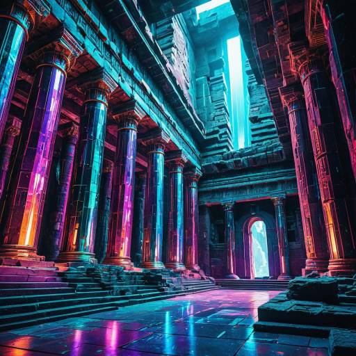 Iridescent Holographic Art Meets Ancient Ruins