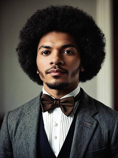Portrait of Young Man in Formal Suit with Afro Hairstyle