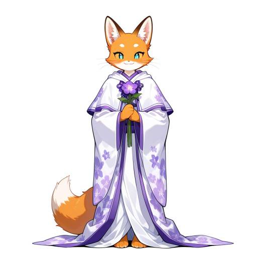 Playful Fox Boy in Floral Robe Playful Fox Boy in Floral Robe