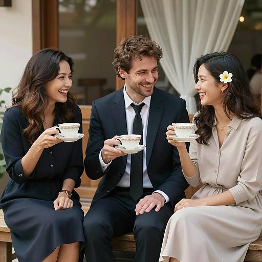 Joyful Gathering on a Park Bench