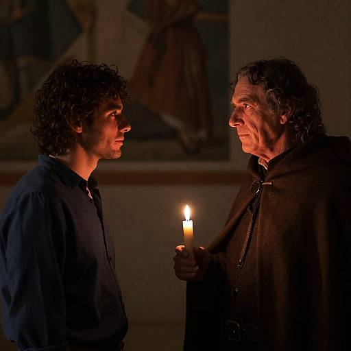 Candlelit Encounter in Dim Room