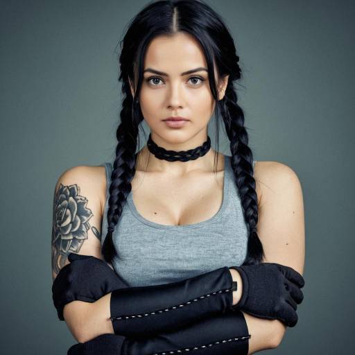 Confident Woman with Twin Braids and Tattoo