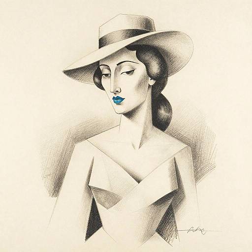 Cubist Pencil Portrait of Woman
