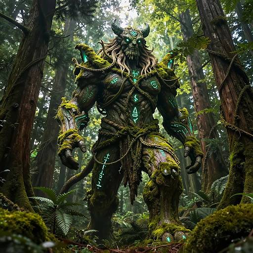 Ancient Forest Guardian with Glowing Runes