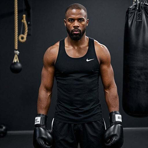 Muscular Black Boxer in Gym