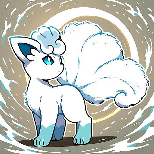 Illustration of Alolan vulpix, pokemon in the style of Akairiot