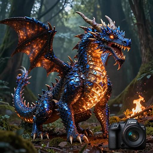 Sapphire Dragon Figurine in Enchanted Forest