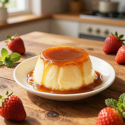 Rustic Purin Dessert with Strawberries