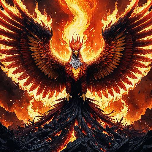 Fiery Phoenix Rising from Ashes