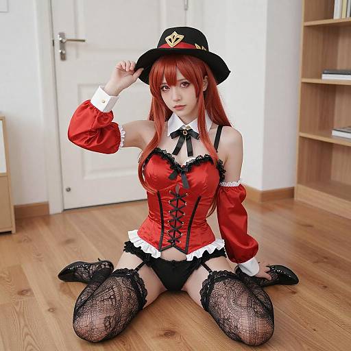Red-Haired Woman in Cosplay Outfit
