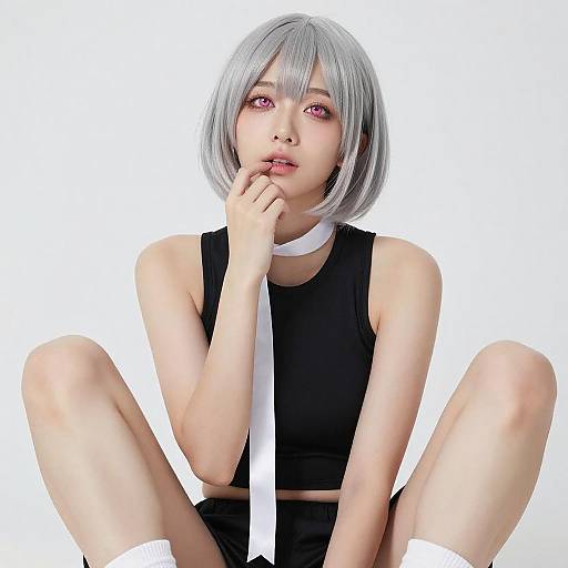 Silver-Haired Woman in Contrasting Outfit