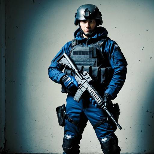 Soldier in Tactical Gear Holding Rifle