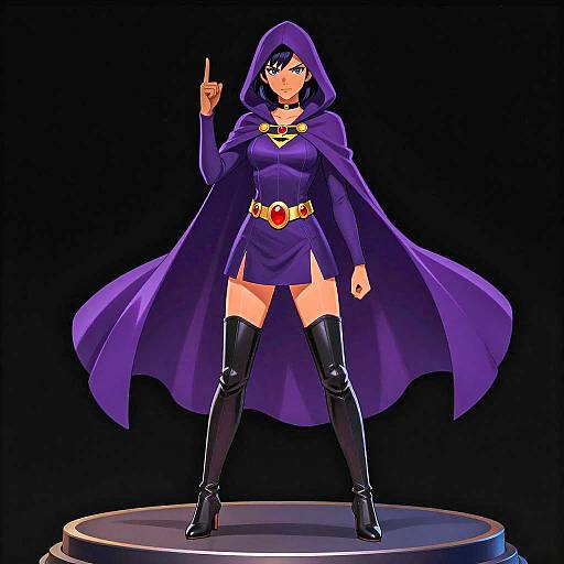 Female Superhero in Purple Hooded Cloak
