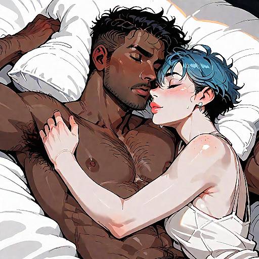 Couple Lying in Bed Embracing