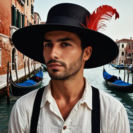 Venetian Gondolier with Black Feathered Hat