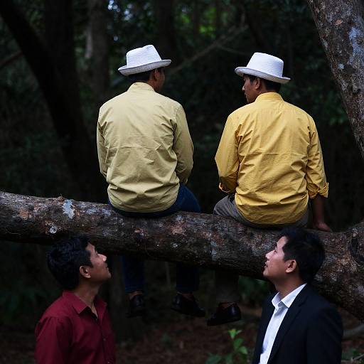 Men Relaxing in a Forest Setting